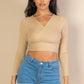 Ribbed Wrap Front Long Sleeve Top