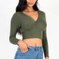 Ribbed Wrap Front Long Sleeve Top