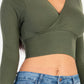 Ribbed Wrap Front Long Sleeve Top