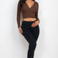 Ribbed Wrap Front Long Sleeve Top