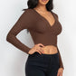 Ribbed Wrap Front Long Sleeve Top