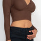 Ribbed Wrap Front Long Sleeve Top