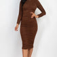 Ruched Long Sleeve Midi Dress