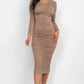 Ruched Long Sleeve Midi Dress