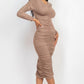 Ruched Long Sleeve Midi Dress