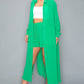 Chiffon Button Down Long Sleeve Side Slit Long Top With Short Set