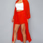 Chiffon Button Down Long Sleeve Side Slit Long Top With Short Set