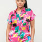 Satin Dolman Print Button Down Top And Shorts Set