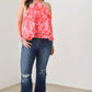 Plus Size Abstract Print Halter Ruffle Hem Top