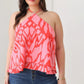 Plus Size Abstract Print Halter Ruffle Hem Top