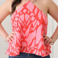 Plus Size Abstract Print Halter Ruffle Hem Top