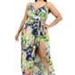 Plus Tropical Leaf Print Surplice Maxi Dress