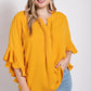 Ruffled Bell Sleeve And Front Pleated Detail Top