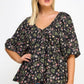 Floral V-neck Babydoll Balloon Slv Top