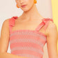 Self Tie Shoulder Smocking Ruffle Crop Top