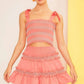 Waist Smocking Ruffle And Shirring Mini Skirt