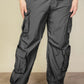 Plus Size Flap Pockets Drawstring Ruched Parachute Pants