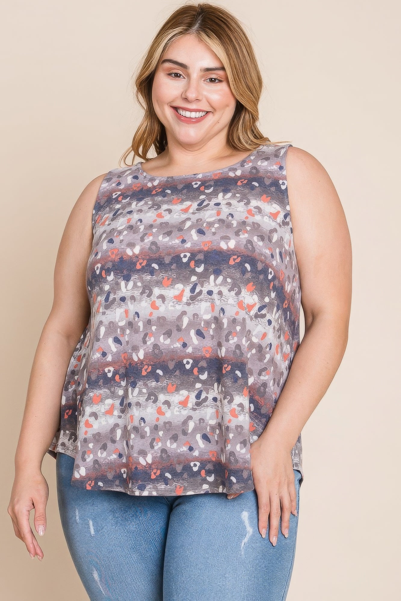 Plus Size Multi Tie Dye Animal Printed Tunic Tank