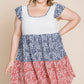 Plus Size Floral Color Block Contrast Tiered Babydoll Dress