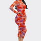 Summer Heat Print Mesh Ruched Midi Dress