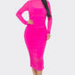 Solid Mesh Ruched Midi Dress