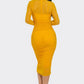 Solid Mesh Ruched Midi Dress