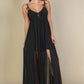 Plunge Neck Split Thigh Mesh Maxi Dress