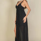 Plunge Neck Split Thigh Mesh Maxi Dress