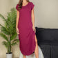 Hidden Pocket Batwing Sleeve V Neck Long Dress