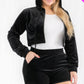 Plus Size Velour Crop Zip Up Hoodie And Shorts Set