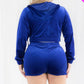 Plus Size Velour Crop Zip Up Hoodie And Shorts Set