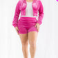 Plus Size Velour Crop Zip Up Hoodie And Shorts Set