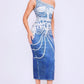 One Shoulder Denim Print Dress