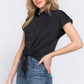 Short Slv Front Tie Stretch Ity  Top