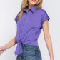 Short Slv Front Tie Stretch Ity  Top