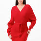 Off Shoulder Wrap Belted Ribbed Sweather Dress