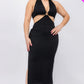 Plus Size Cut-out Halter Neck Double Back Tie Split Thigh Midi Dress