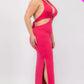 Plus Size Cut-out Halter Neck Double Back Tie Split Thigh Midi Dress