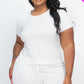 Plus Size Ribbed Short Sleeve Top&shorts Set