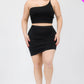 Plus Size One Shoulder Ruched Crop Top & Mini Skirt Set