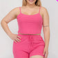 Plus Size Solid Ribbed Cami Top And Shorts Set