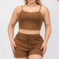 Plus Size Solid Ribbed Cami Top And Shorts Set