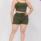 Plus Size Solid Ribbed Cami Top And Shorts Set