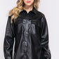 Long Slv Faux Leather Shacket