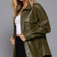 Long Slv Faux Leather Shacket