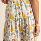 Printed long elastic waistband skirt with side pockets