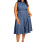 Contrast stitch washed denim shirt dress with belt