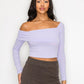 Bardot ribbed long sleeve crop top