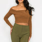 Bardot ribbed long sleeve crop top