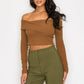 Bardot ribbed long sleeve crop top